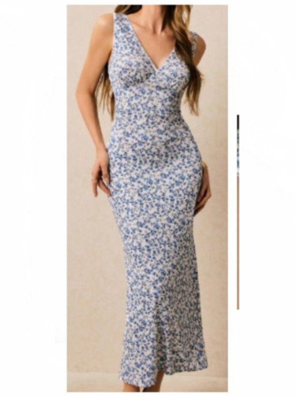New Blue White Floral Slim Maxi Dress Medium